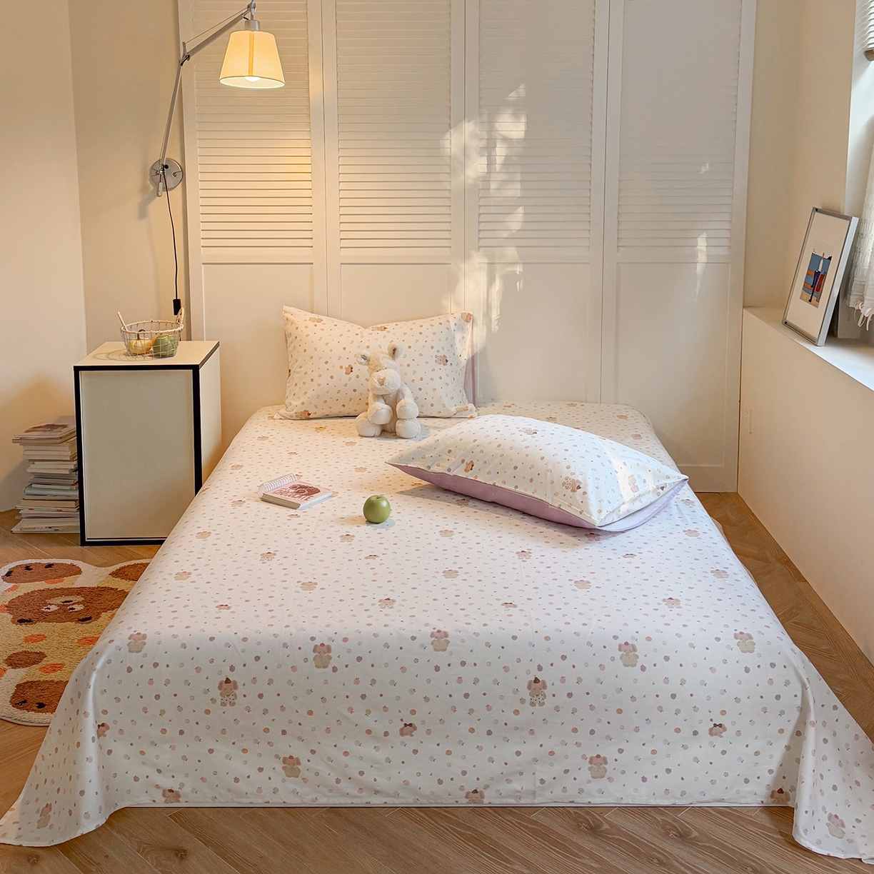 91家纺网 家纺一手货源 找家纺 麦伦家居 2026新款卡通小清新全棉纯棉单床单床笠床单床笠单件单品床单床笠 果子象