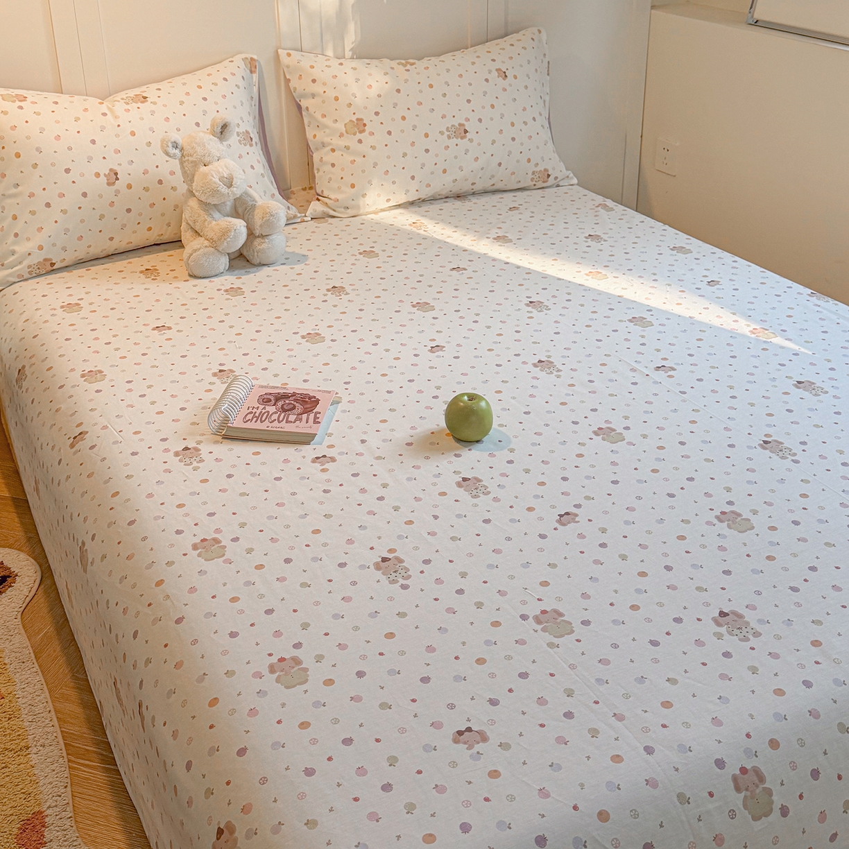 91家纺网 家纺一手货源 找家纺 麦伦家居 2026新款卡通小清新全棉纯棉单床单床笠床单床笠单件单品床单床笠 果子象