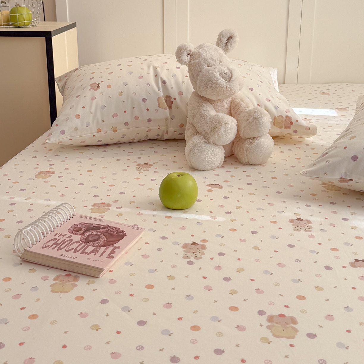 91家纺网 家纺一手货源 找家纺 麦伦家居 2026新款卡通小清新全棉纯棉单床单床笠床单床笠单件单品床单床笠 果子象