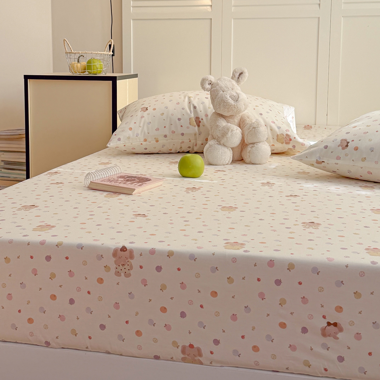 91家纺网 家纺一手货源 找家纺 麦伦家居 2026新款卡通小清新全棉纯棉单床单床笠床单床笠单件单品床单床笠 果子象