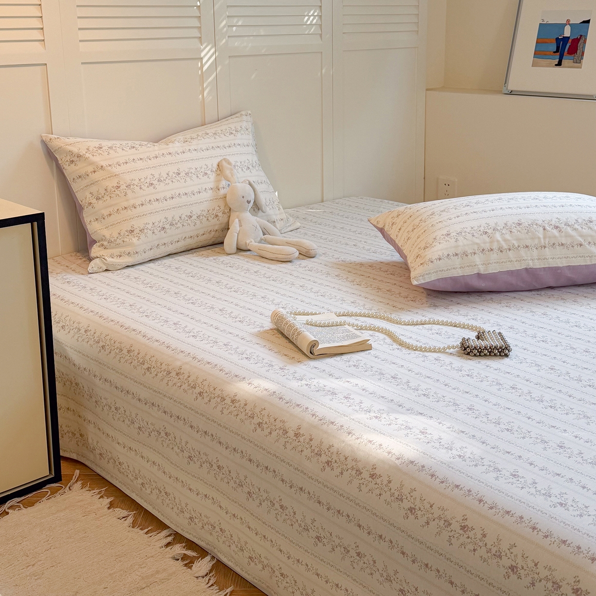 91家纺网 家纺一手货源 找家纺 麦伦家居 2026新款卡通小清新全棉纯棉单床单床笠床单床笠单件单品床单床笠 含羞草