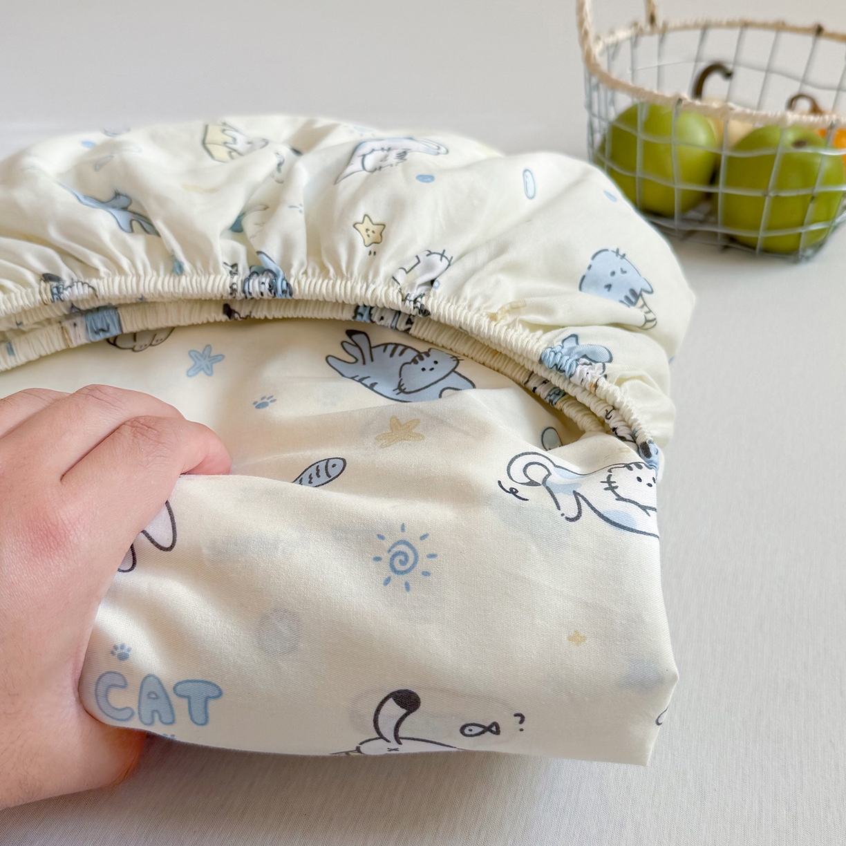 91家纺网 家纺一手货源 找家纺 麦伦家居 2026新款卡通小清新全棉纯棉单床单床笠床单床笠单件单品床单床笠 机灵猫