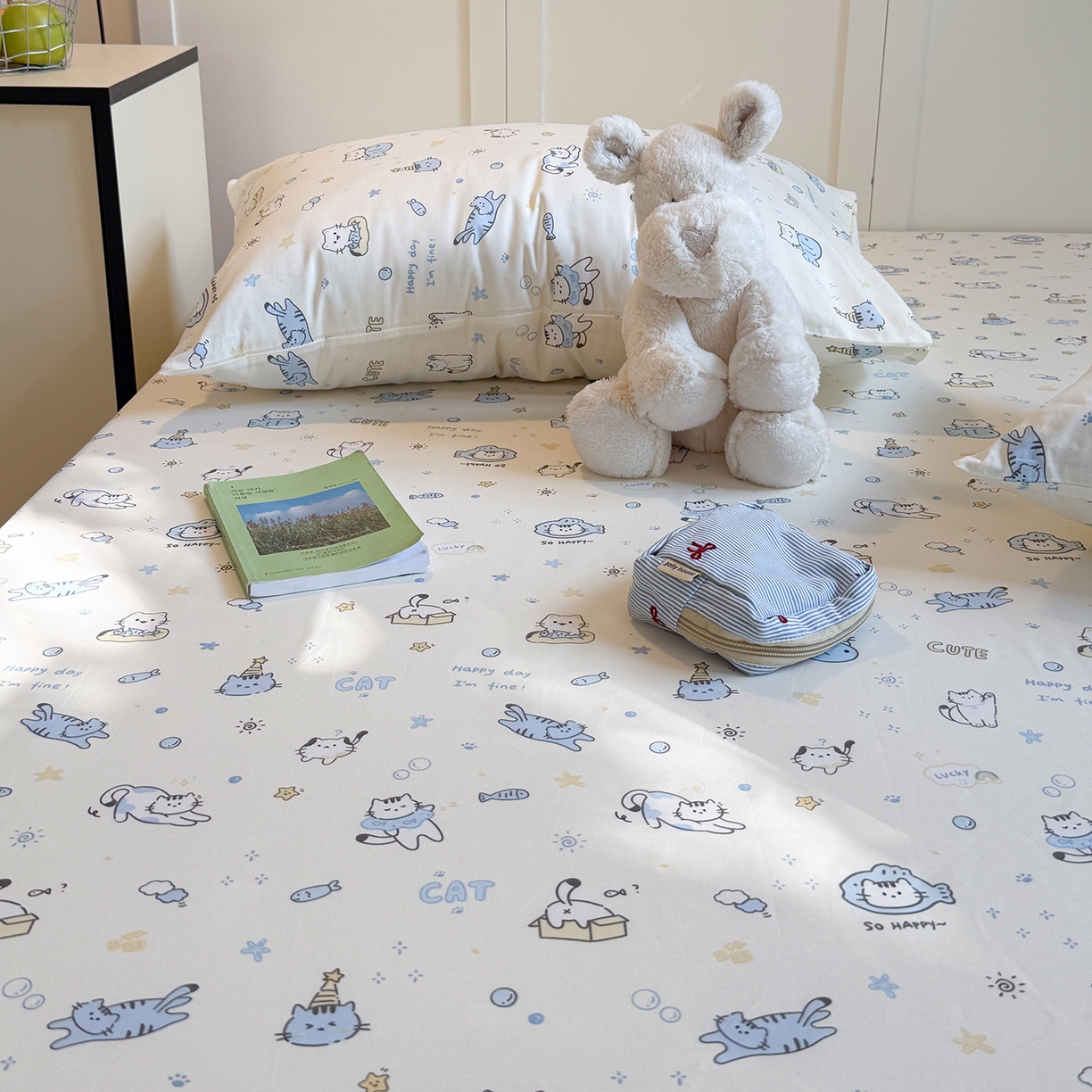 91家纺网 家纺一手货源 找家纺 麦伦家居 2026新款卡通小清新全棉纯棉单床单床笠床单床笠单件单品床单床笠 机灵猫