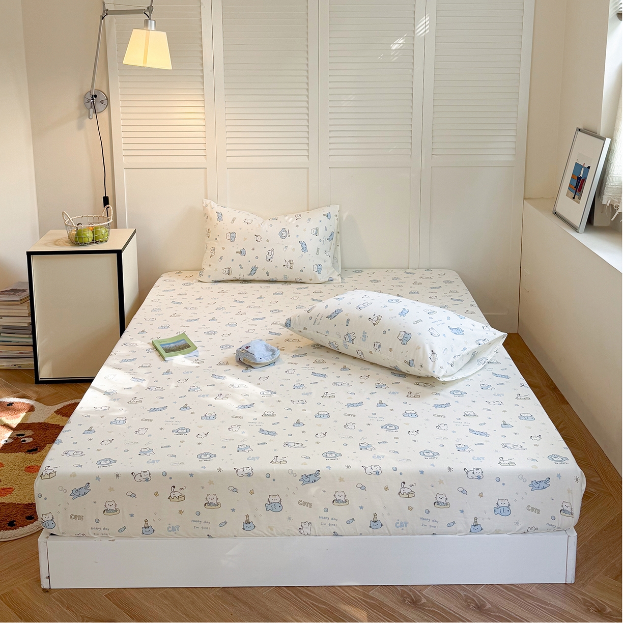 91家纺网 家纺一手货源 找家纺 麦伦家居 2026新款卡通小清新全棉纯棉单床单床笠床单床笠单件单品床单床笠 机灵猫