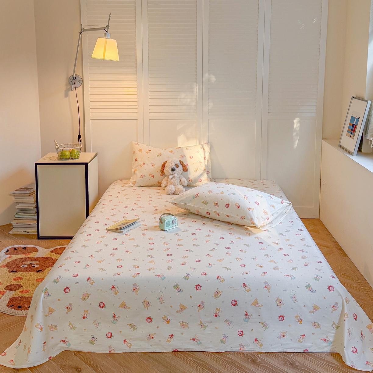 91家纺网 家纺一手货源 找家纺 麦伦家居 2026新款卡通小清新全棉纯棉单床单床笠床单床笠单件单品床单床笠 快乐小星星