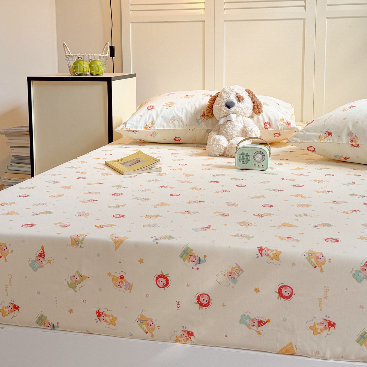 91家纺网 家纺一手货源 找家纺 麦伦家居 2026新款卡通小清新全棉纯棉单床单床笠床单床笠单件单品床单床笠 快乐小星星