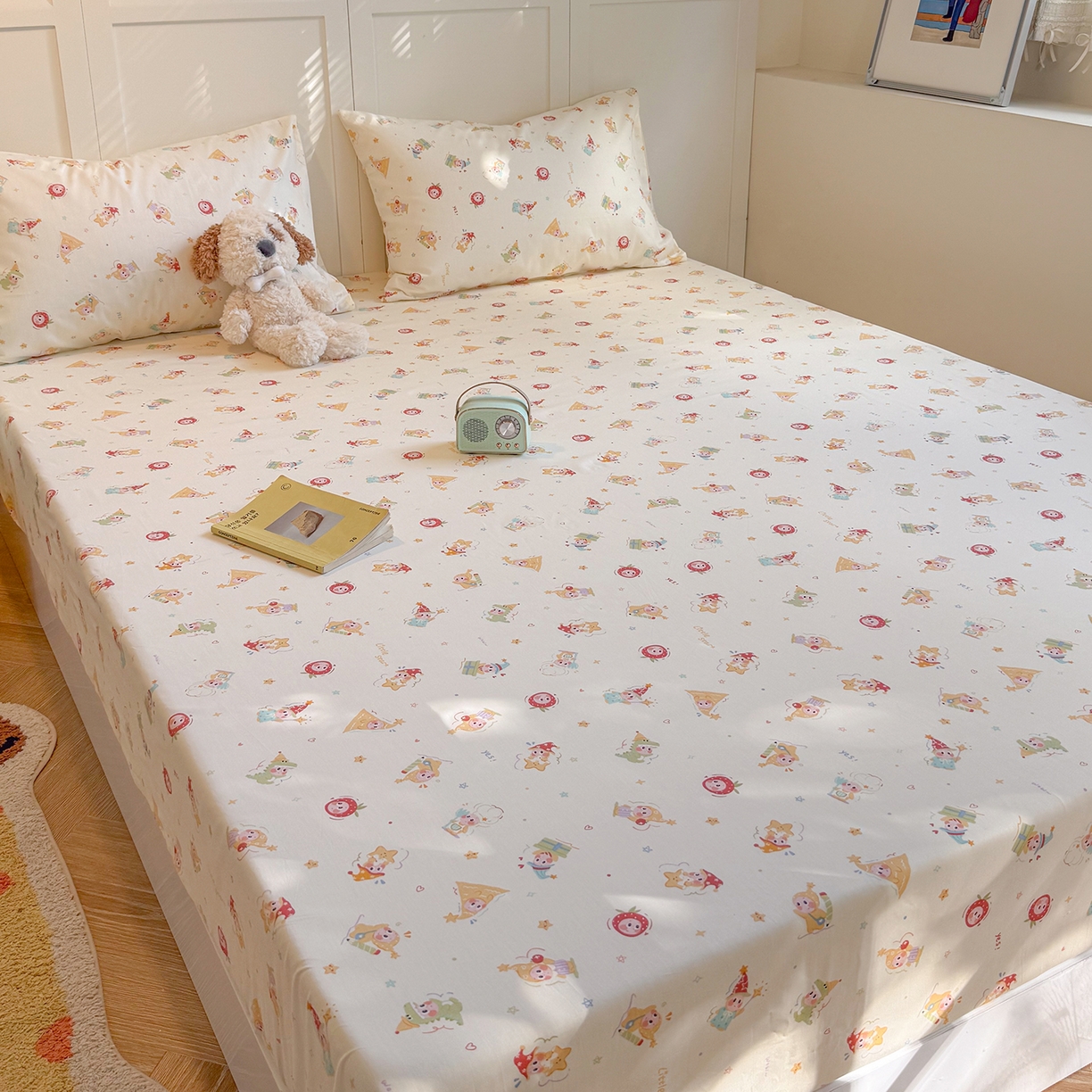 91家纺网 家纺一手货源 找家纺 麦伦家居 2026新款卡通小清新全棉纯棉单床单床笠床单床笠单件单品床单床笠 快乐小星星