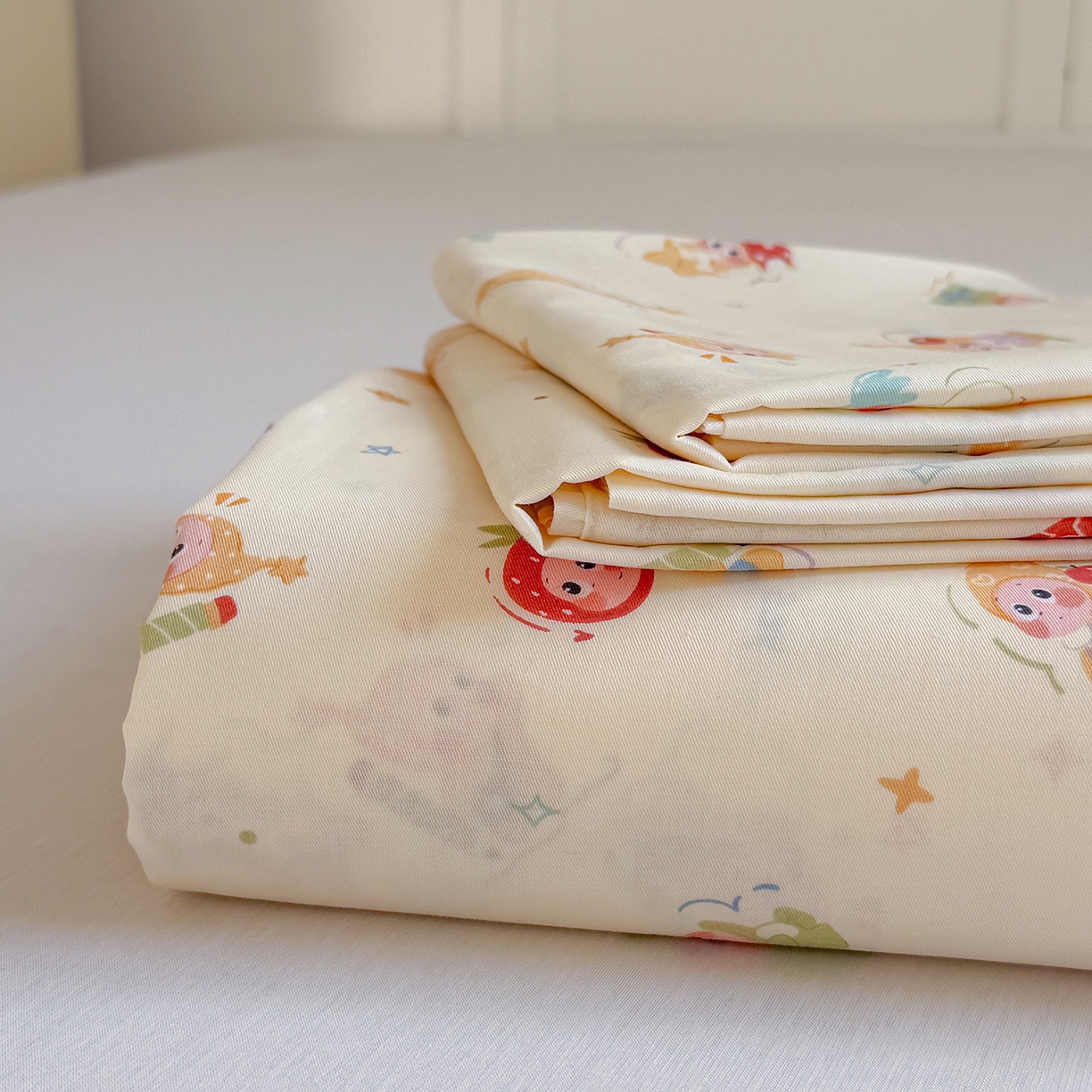 91家纺网 家纺一手货源 找家纺 麦伦家居 2026新款卡通小清新全棉纯棉单床单床笠床单床笠单件单品床单床笠 快乐小星星