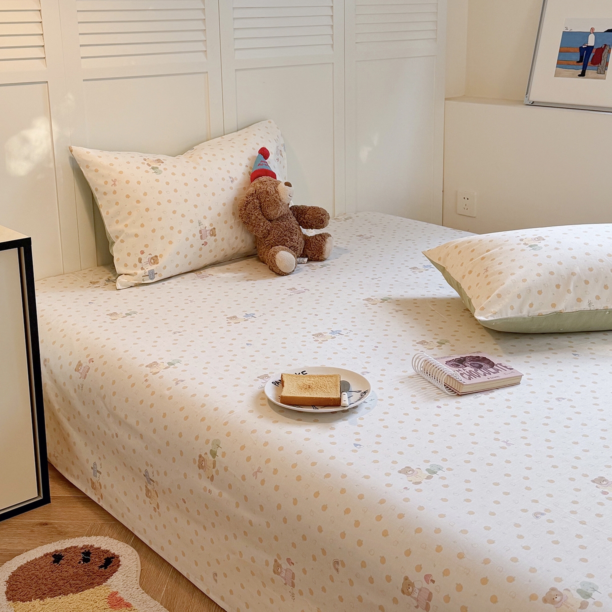 91家纺网 家纺一手货源 找家纺 麦伦家居 2026新款卡通小清新全棉纯棉单床单床笠床单床笠单件单品床单床笠 莓果熊