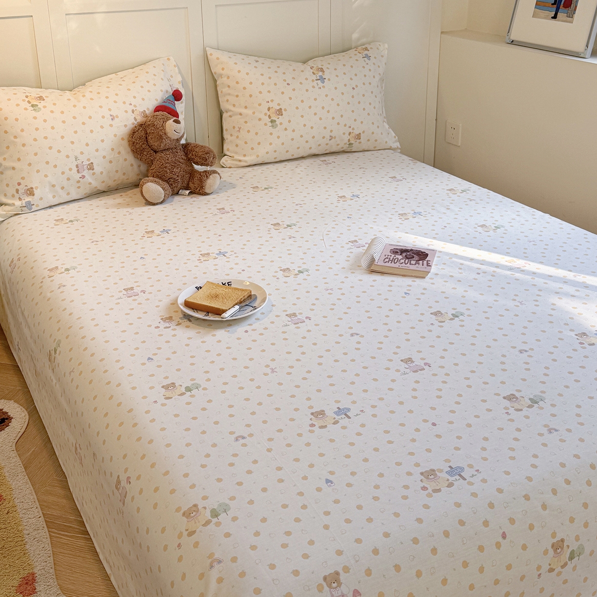 91家纺网 家纺一手货源 找家纺 麦伦家居 2026新款卡通小清新全棉纯棉单床单床笠床单床笠单件单品床单床笠 莓果熊