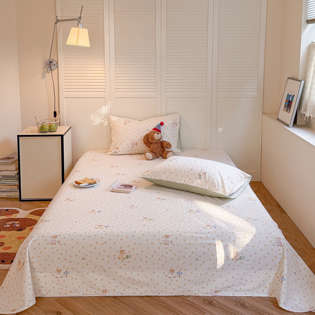 91家纺网 家纺一手货源 找家纺 麦伦家居 2026新款卡通小清新全棉纯棉单床单床笠床单床笠单件单品床单床笠 莓果熊