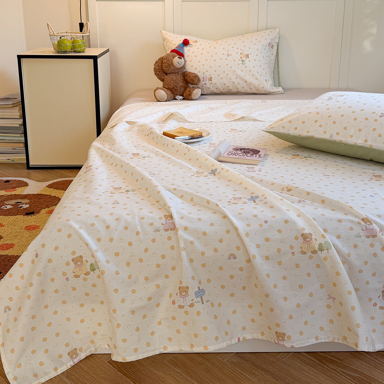 91家纺网 家纺一手货源 找家纺 麦伦家居 2026新款卡通小清新全棉纯棉单床单床笠床单床笠单件单品床单床笠 莓果熊