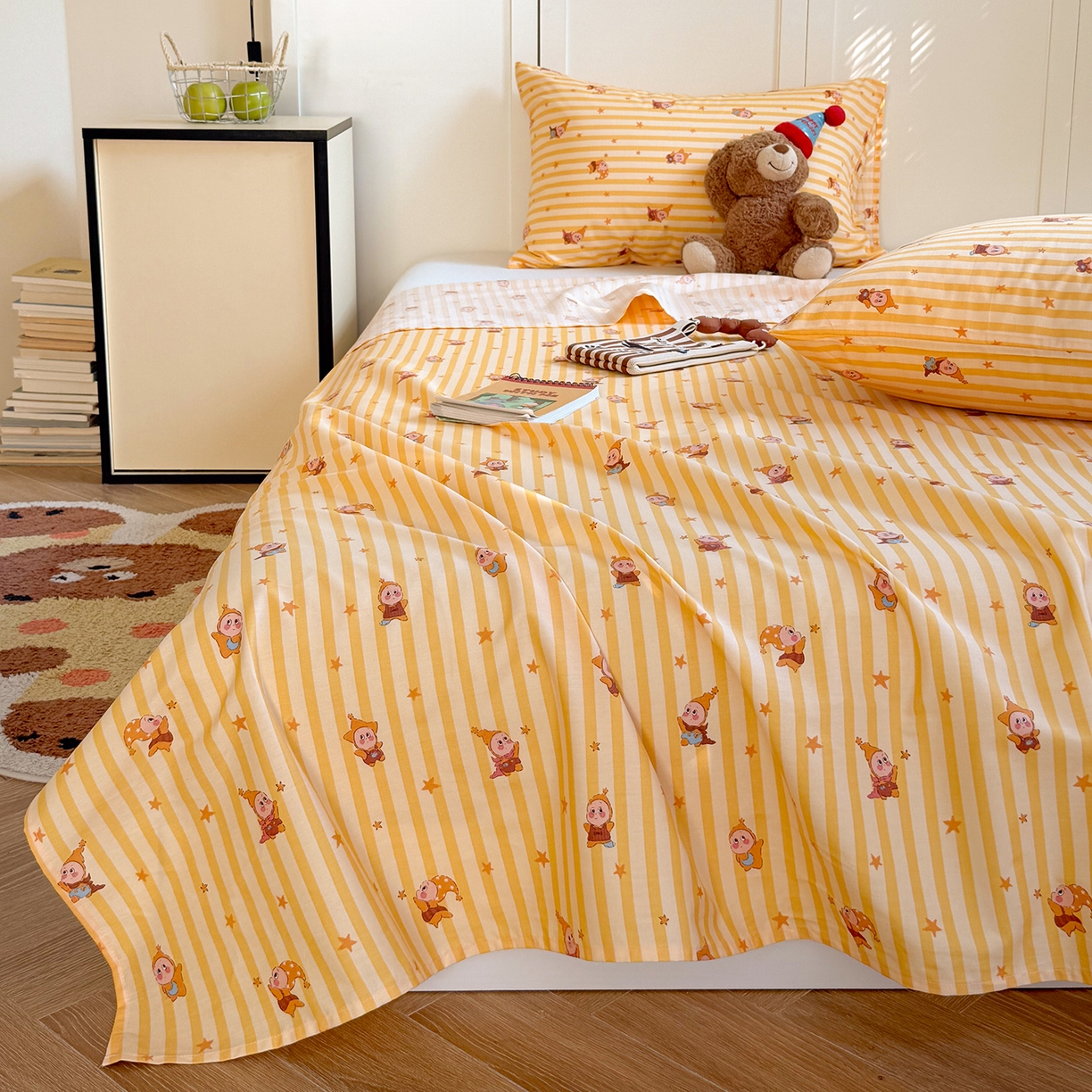 91家纺网 家纺一手货源 找家纺 麦伦家居 2026新款卡通小清新全棉纯棉单床单床笠床单床笠单件单品床单床笠 幸运星