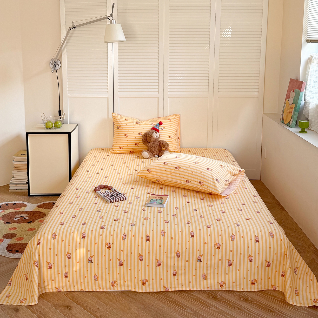 91家纺网 家纺一手货源 找家纺 麦伦家居 2026新款卡通小清新全棉纯棉单床单床笠床单床笠单件单品床单床笠 幸运星