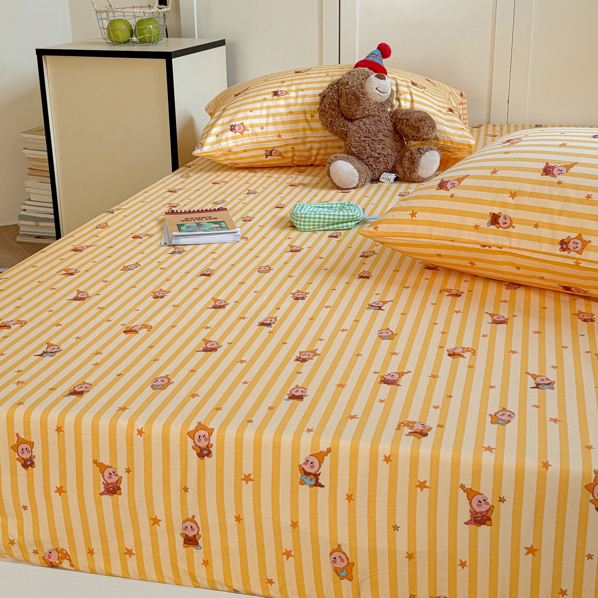 91家纺网 家纺一手货源 找家纺 麦伦家居 2026新款卡通小清新全棉纯棉单床单床笠床单床笠单件单品床单床笠 幸运星