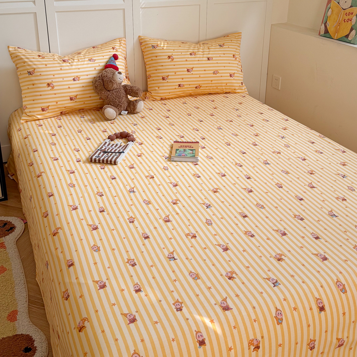 91家纺网 家纺一手货源 找家纺 麦伦家居 2026新款卡通小清新全棉纯棉单床单床笠床单床笠单件单品床单床笠 幸运星