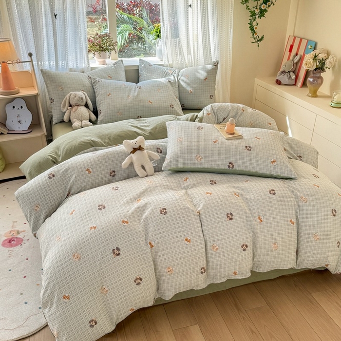 91家纺网 家纺一手货源 找家纺 安力森/诚臻酒店用品 2026新款A类双层皱皱纱四件套 格林萌宠