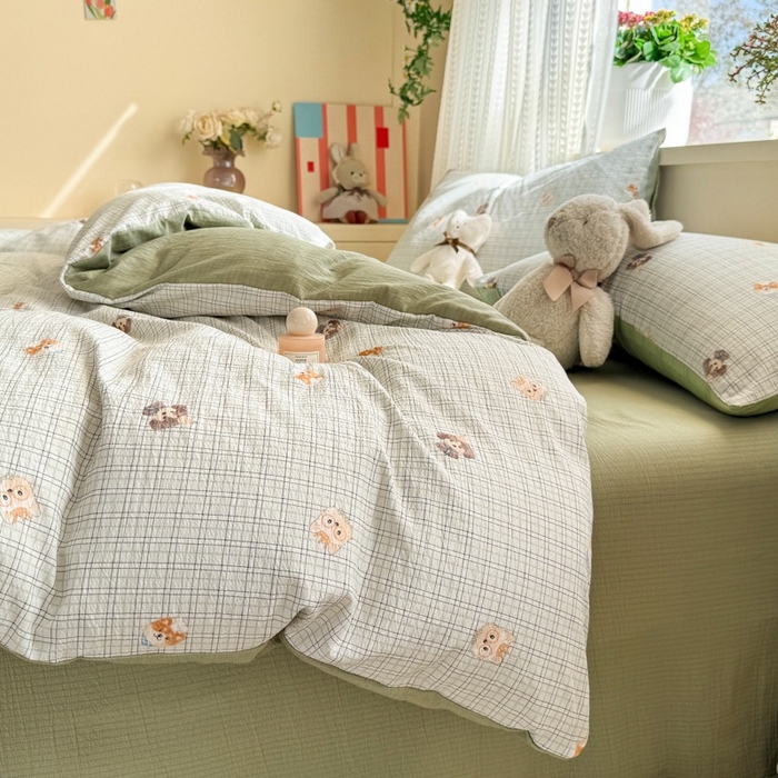 91家纺网 家纺一手货源 找家纺 安力森/诚臻酒店用品 2026新款A类双层皱皱纱四件套 格林萌宠