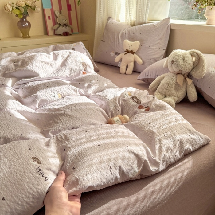 91家纺网 家纺一手货源 找家纺 安力森/诚臻酒店用品 2026新款A类双层皱皱纱四件套 爱心小狗