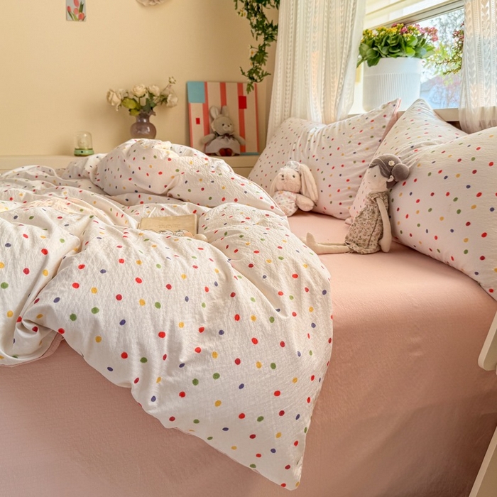 91家纺网 家纺一手货源 找家纺 安力森/诚臻酒店用品 2026新款A类双层皱皱纱四件套 彩色波点