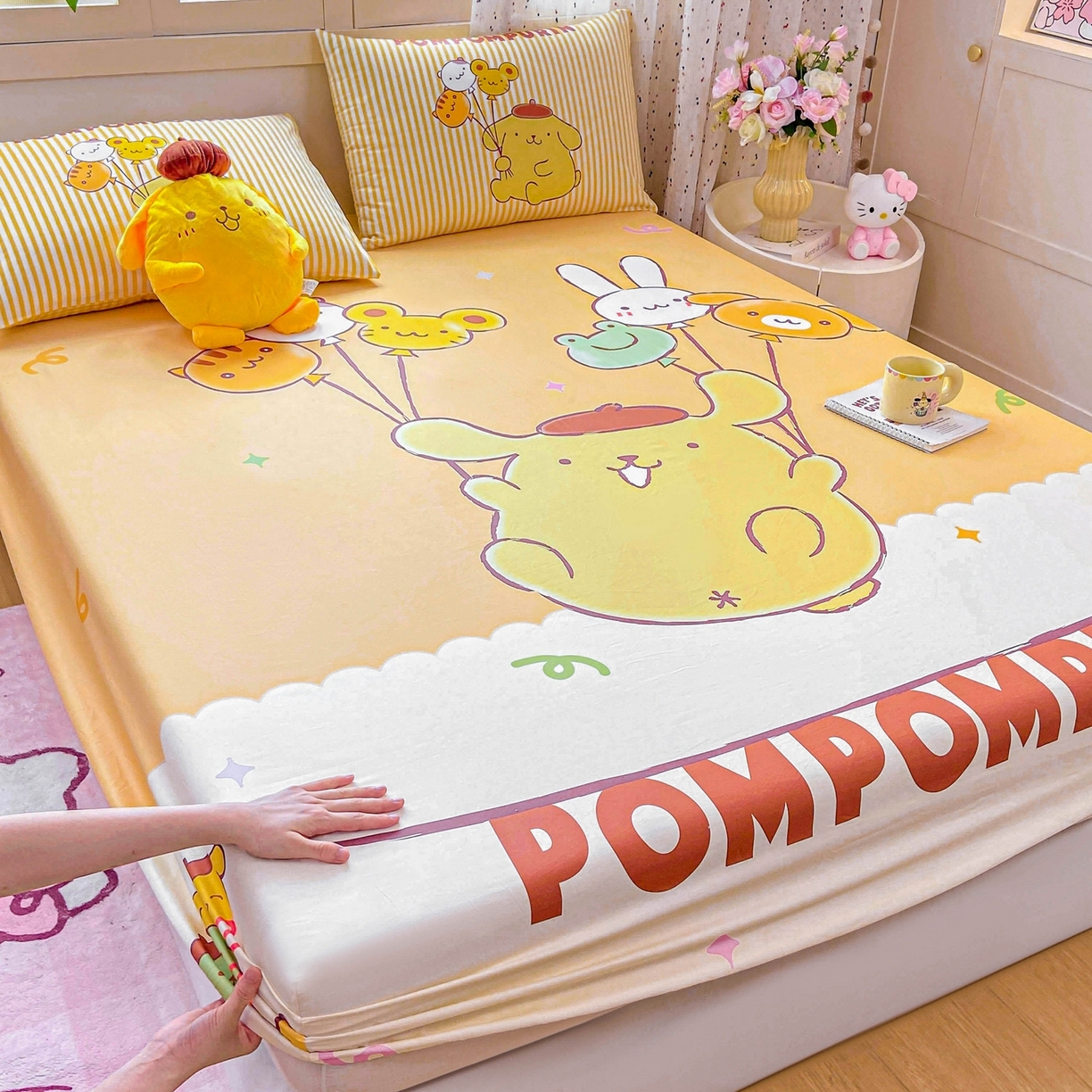 91家纺网 家纺一手货源 找家纺 博雅 2026新款三丽欧大版全棉纯棉单床笠床笠单件 气球布丁狗