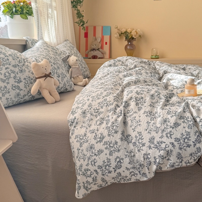 91家纺网 家纺一手货源 找家纺 安力森/诚臻酒店用品 2026新款A类双层皱皱纱四件套 花开漫漫