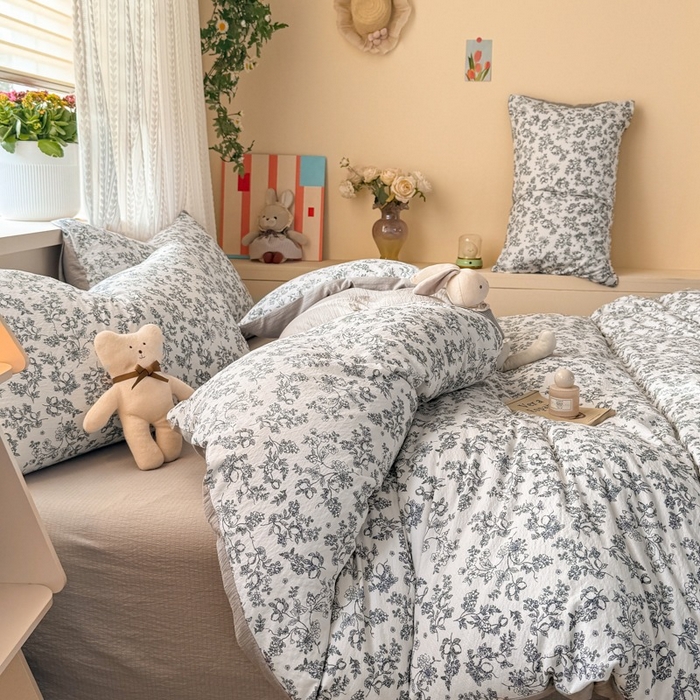 91家纺网 家纺一手货源 找家纺 安力森/诚臻酒店用品 2026新款A类双层皱皱纱四件套 花开漫漫