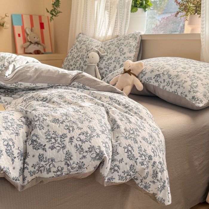 91家纺网 家纺一手货源 找家纺 安力森/诚臻酒店用品 2026新款A类双层皱皱纱四件套 花开漫漫