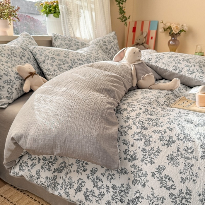 91家纺网 家纺一手货源 找家纺 安力森/诚臻酒店用品 2026新款A类双层皱皱纱四件套 花开漫漫