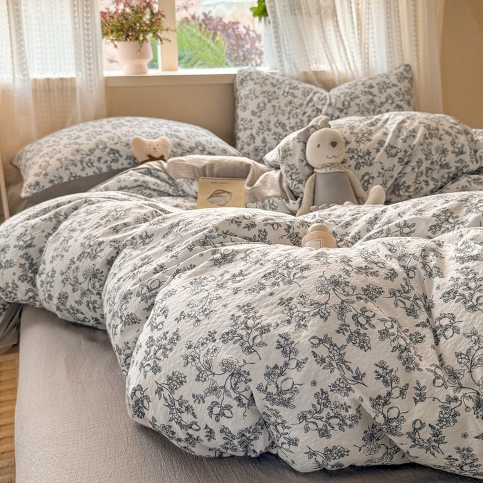 91家纺网 家纺一手货源 找家纺 安力森/诚臻酒店用品 2026新款A类双层皱皱纱四件套 花开漫漫