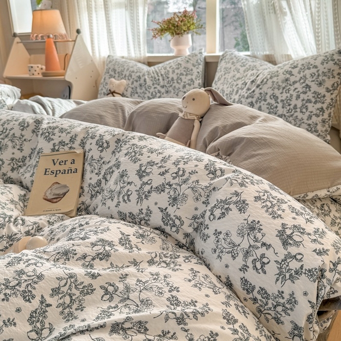 91家纺网 家纺一手货源 找家纺 安力森/诚臻酒店用品 2026新款A类双层皱皱纱四件套 花开漫漫