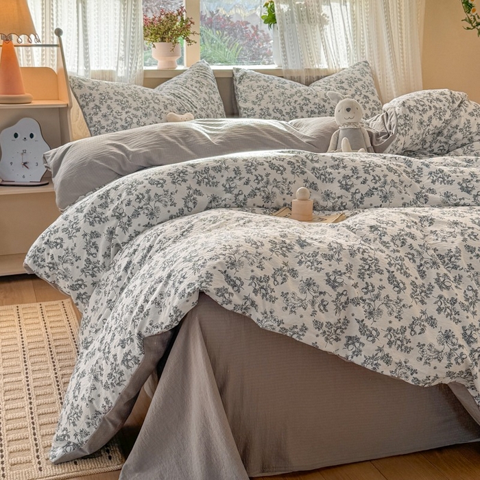 91家纺网 家纺一手货源 找家纺 安力森/诚臻酒店用品 2026新款A类双层皱皱纱四件套 花开漫漫