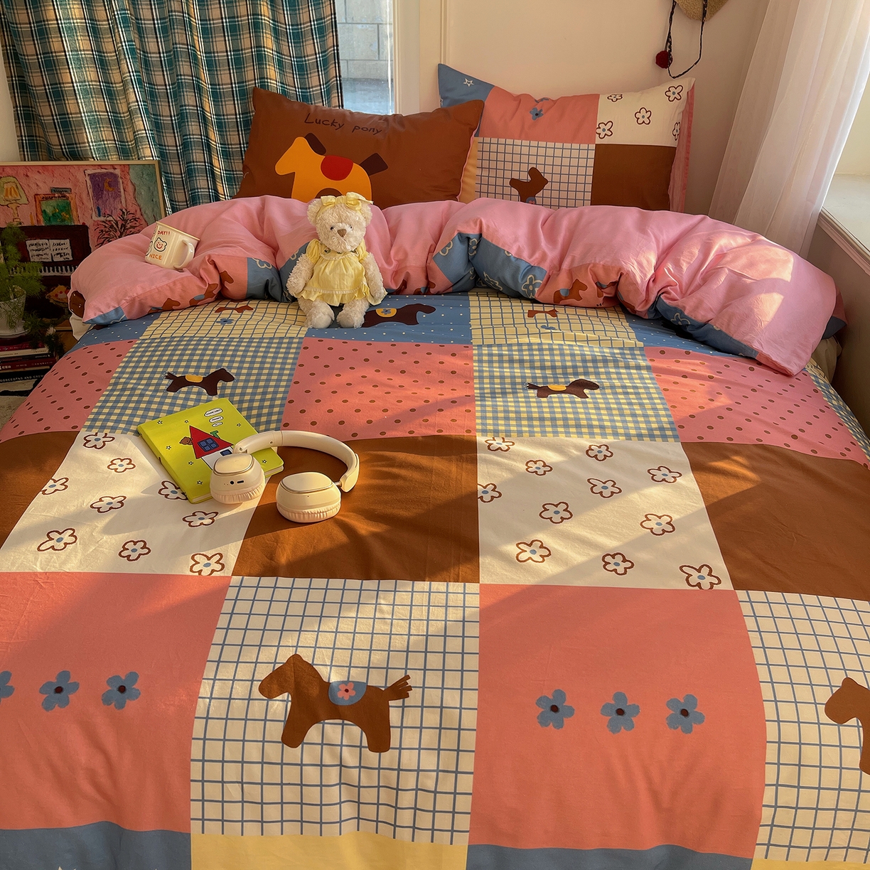 91家纺网 家纺一手货源 找家纺 （总）桃子家居 2026新款纯棉混搭大版数码印花枕套小清新猫咪可爱系列四件套