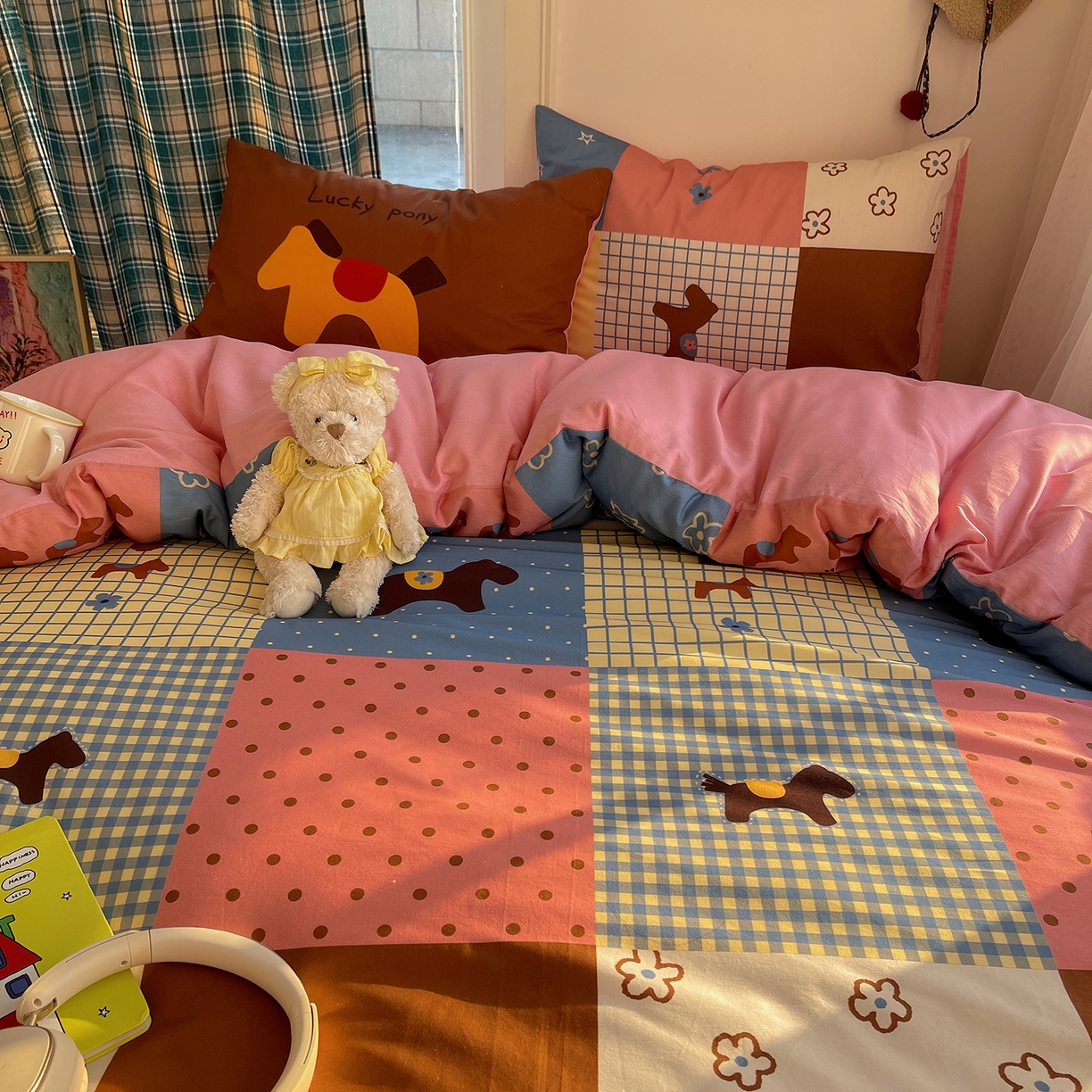 91家纺网 家纺一手货源 找家纺 （总）桃子家居 2026新款纯棉混搭大版数码印花枕套小清新猫咪可爱系列四件套