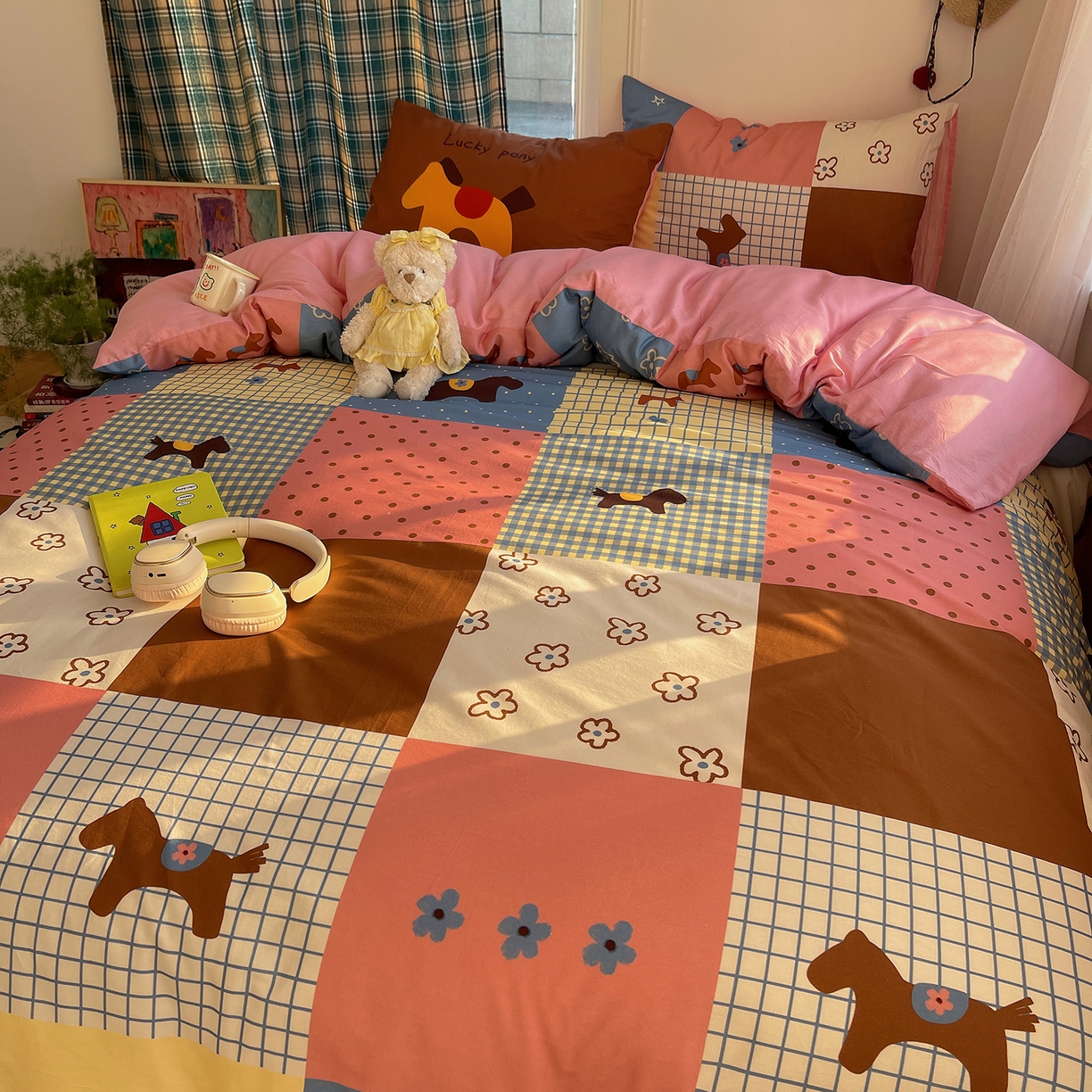 91家纺网 家纺一手货源 找家纺 （总）桃子家居 2026新款纯棉混搭大版数码印花枕套小清新猫咪可爱系列四件套