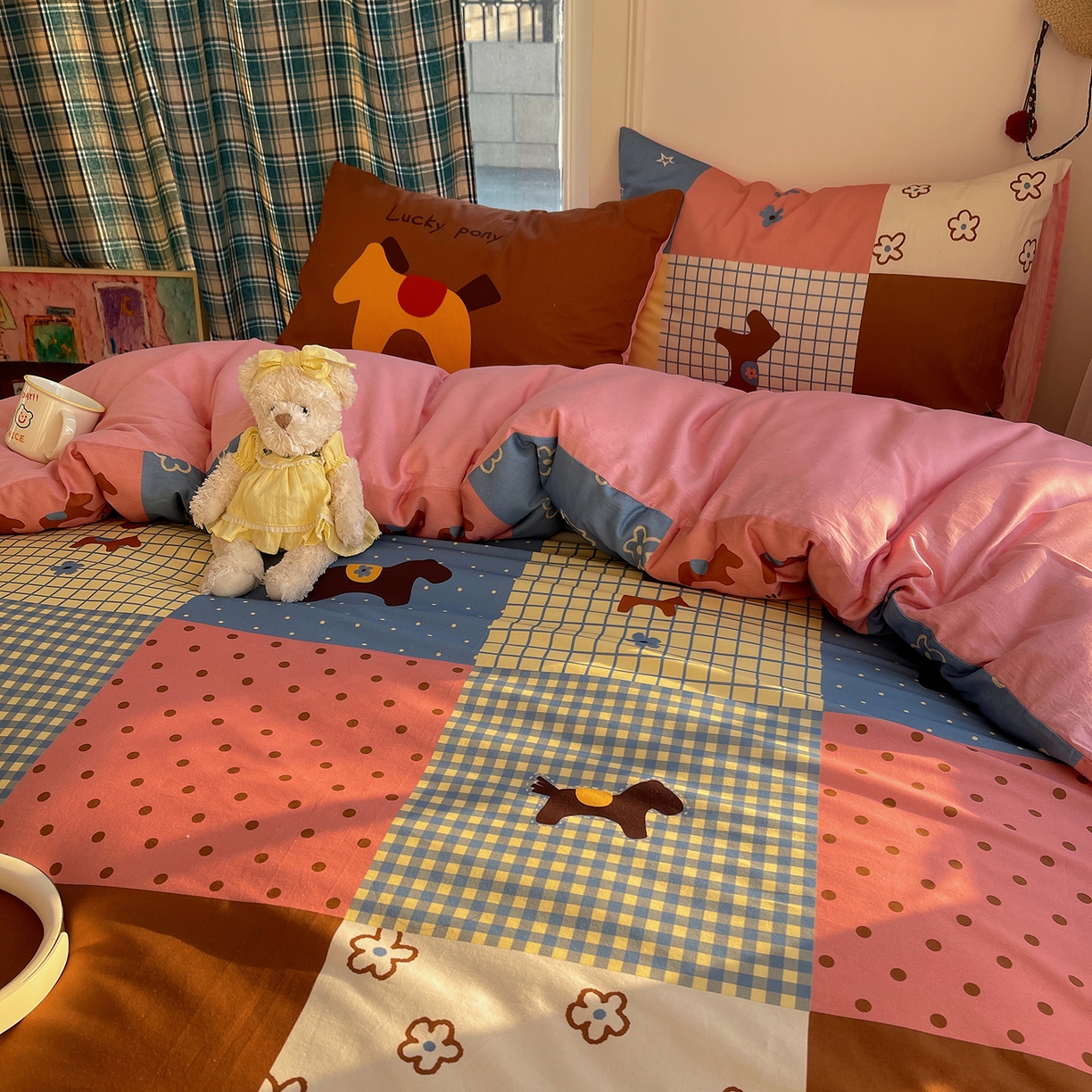 91家纺网 家纺一手货源 找家纺 （总）桃子家居 2026新款纯棉混搭大版数码印花枕套小清新猫咪可爱系列四件套