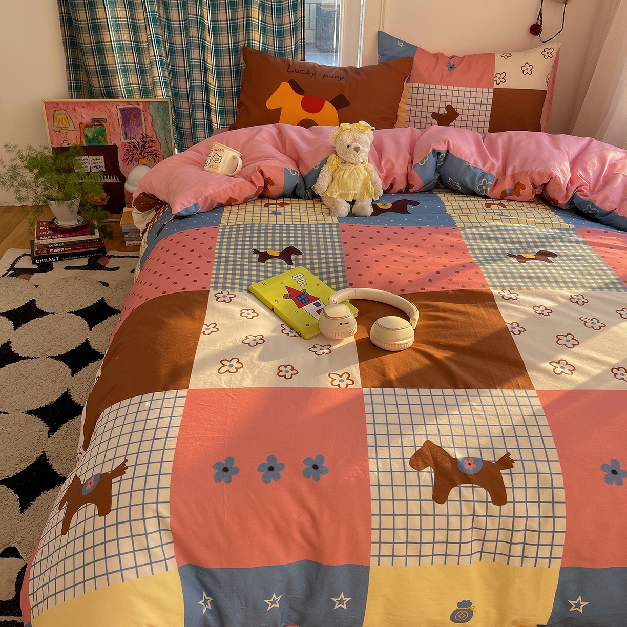 91家纺网 家纺一手货源 找家纺 （总）桃子家居 2026新款纯棉混搭大版数码印花枕套小清新猫咪可爱系列四件套