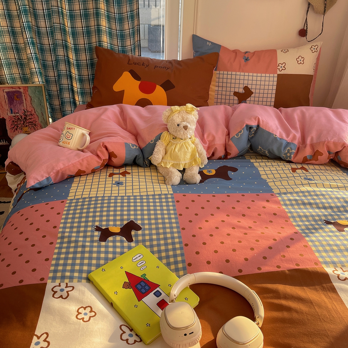 91家纺网 家纺一手货源 找家纺 （总）桃子家居 2026新款纯棉混搭大版数码印花枕套小清新猫咪可爱系列四件套