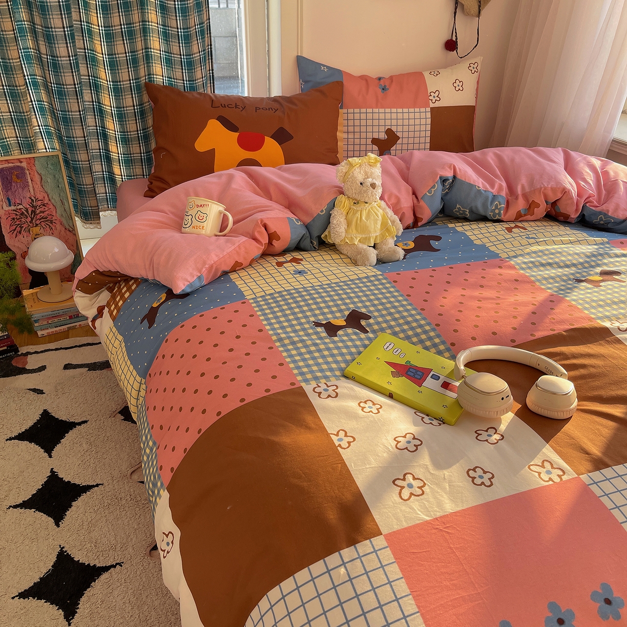 91家纺网 家纺一手货源 找家纺 （总）桃子家居 2026新款纯棉混搭大版数码印花枕套小清新猫咪可爱系列四件套