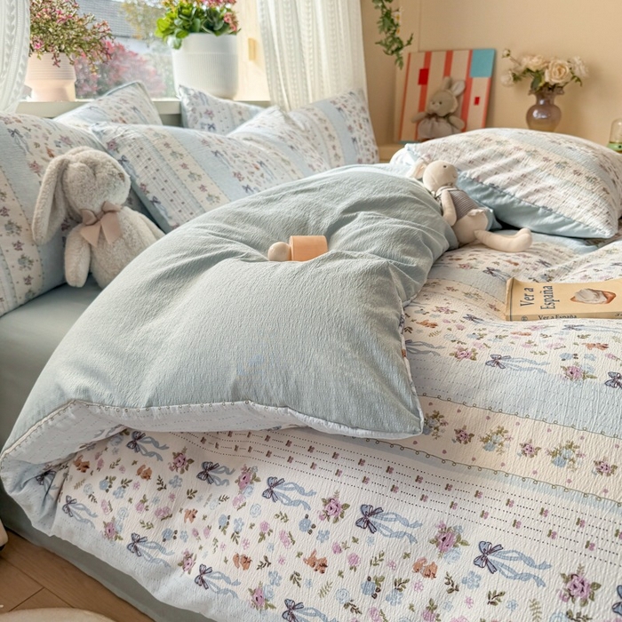 91家纺网 家纺一手货源 找家纺 安力森/诚臻酒店用品 2026新款A类双层皱皱纱四件套 花漫蝴蝶