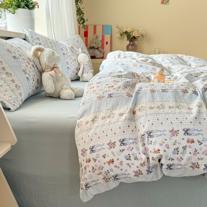 91家纺网 家纺一手货源 找家纺 安力森/诚臻酒店用品 2026新款A类双层皱皱纱四件套 花漫蝴蝶