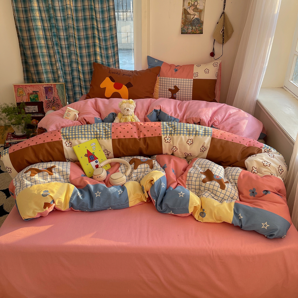 91家纺网 家纺一手货源 找家纺 （总）桃子家居 2026新款纯棉混搭大版数码印花枕套小清新猫咪可爱系列四件套