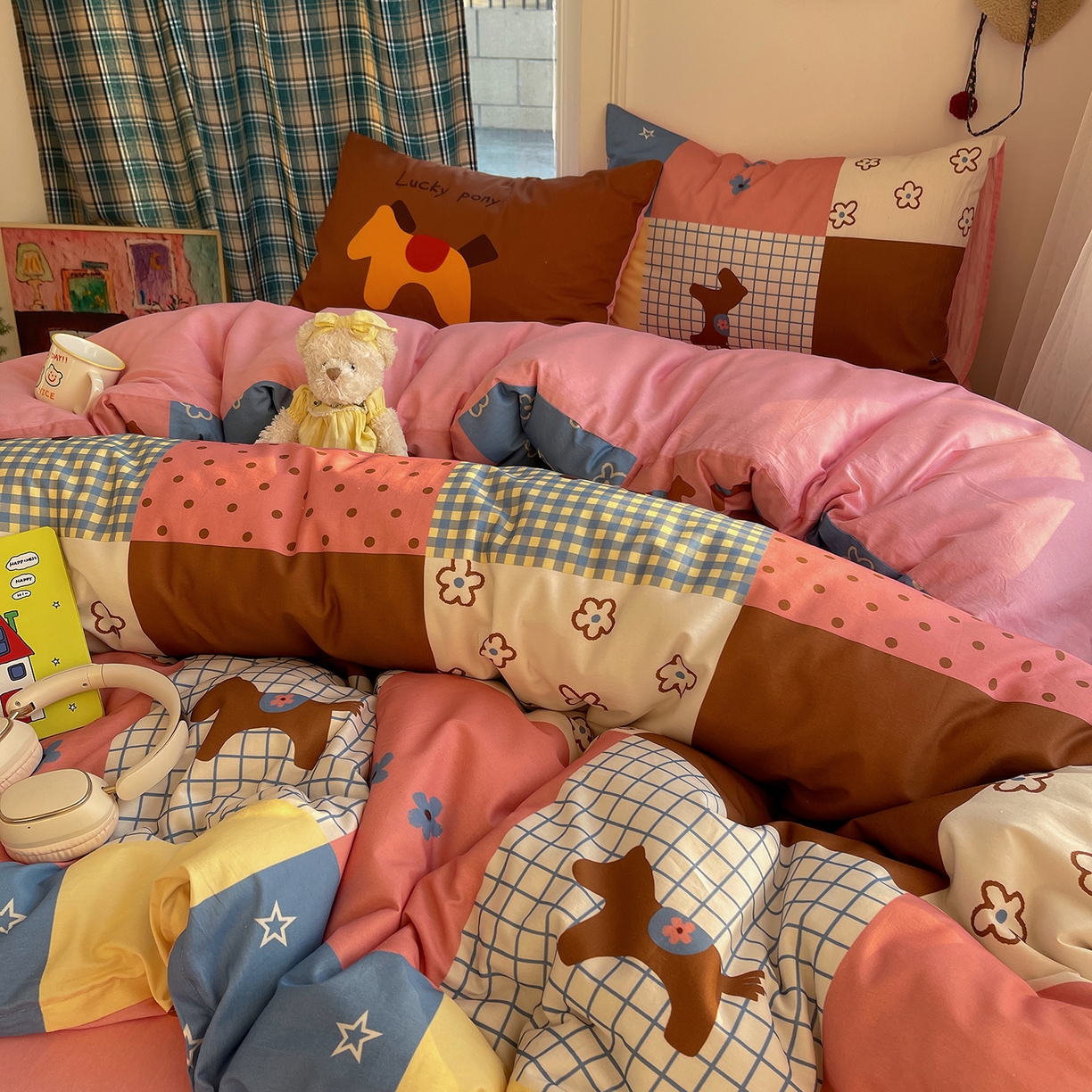 91家纺网 家纺一手货源 找家纺 （总）桃子家居 2026新款纯棉混搭大版数码印花枕套小清新猫咪可爱系列四件套