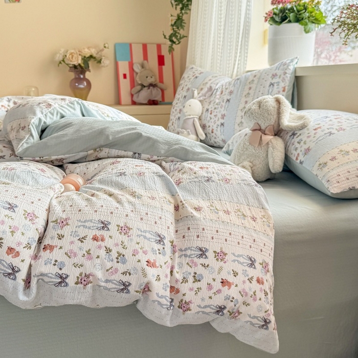 91家纺网 家纺一手货源 找家纺 安力森/诚臻酒店用品 2026新款A类双层皱皱纱四件套 花漫蝴蝶