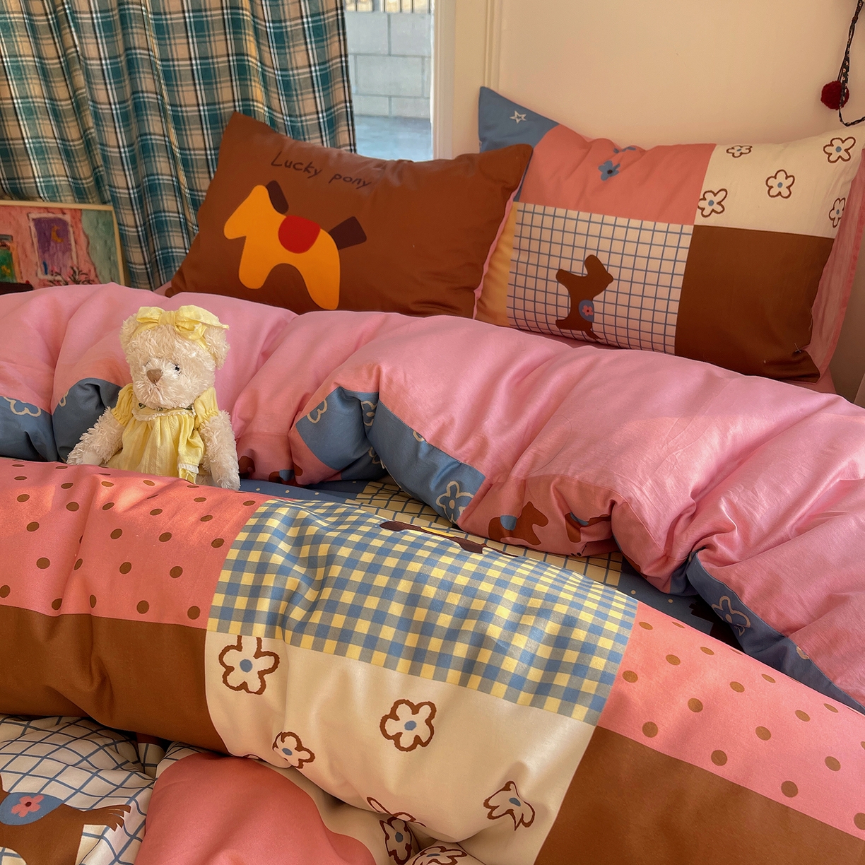 91家纺网 家纺一手货源 找家纺 （总）桃子家居 2026新款纯棉混搭大版数码印花枕套小清新猫咪可爱系列四件套