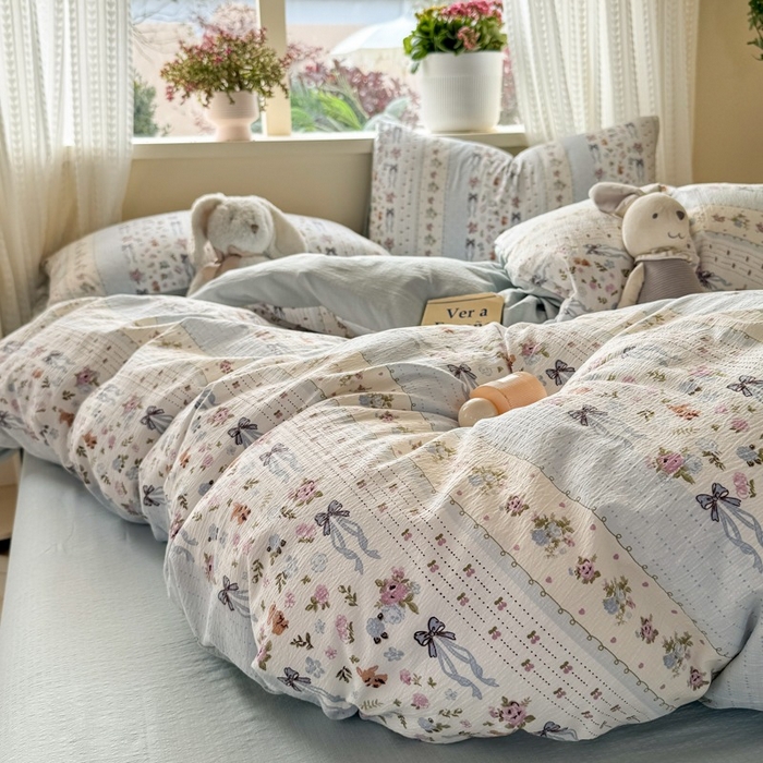 91家纺网 家纺一手货源 找家纺 安力森/诚臻酒店用品 2026新款A类双层皱皱纱四件套 花漫蝴蝶