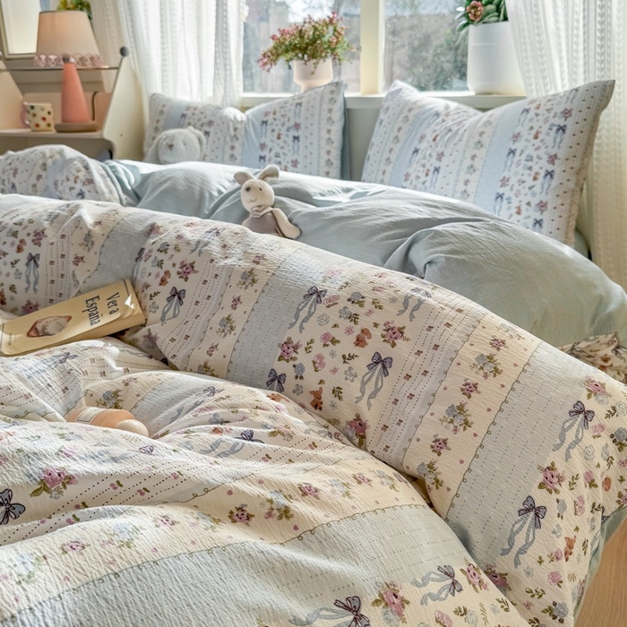 91家纺网 家纺一手货源 找家纺 安力森/诚臻酒店用品 2026新款A类双层皱皱纱四件套 花漫蝴蝶