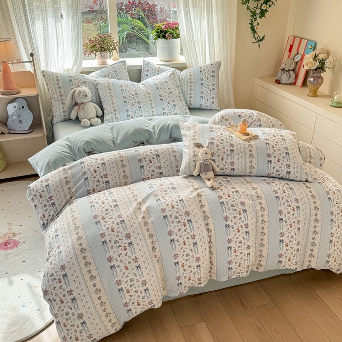 91家纺网 家纺一手货源 找家纺 安力森/诚臻酒店用品 2026新款A类双层皱皱纱四件套 花漫蝴蝶