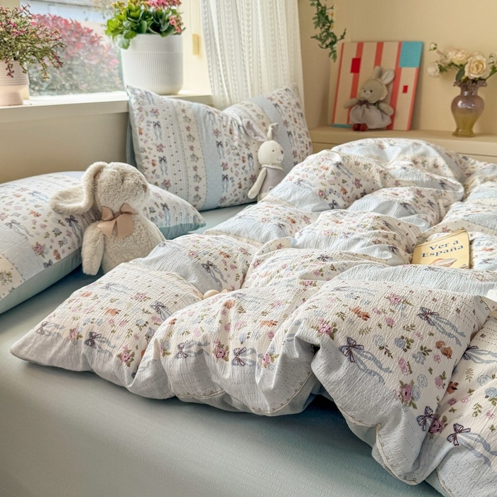 91家纺网 家纺一手货源 找家纺 安力森/诚臻酒店用品 2026新款A类双层皱皱纱四件套 花漫蝴蝶