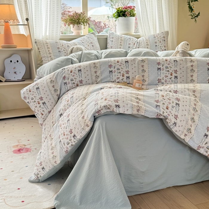 91家纺网 家纺一手货源 找家纺 安力森/诚臻酒店用品 2026新款A类双层皱皱纱四件套 花漫蝴蝶